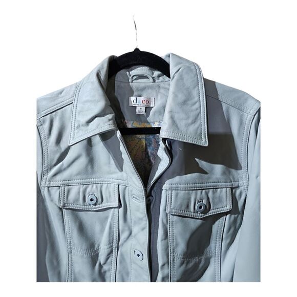 DENIM & CO (D & CO) Light Blue Leather Jacket - Size Medium - Picture 3 of 6